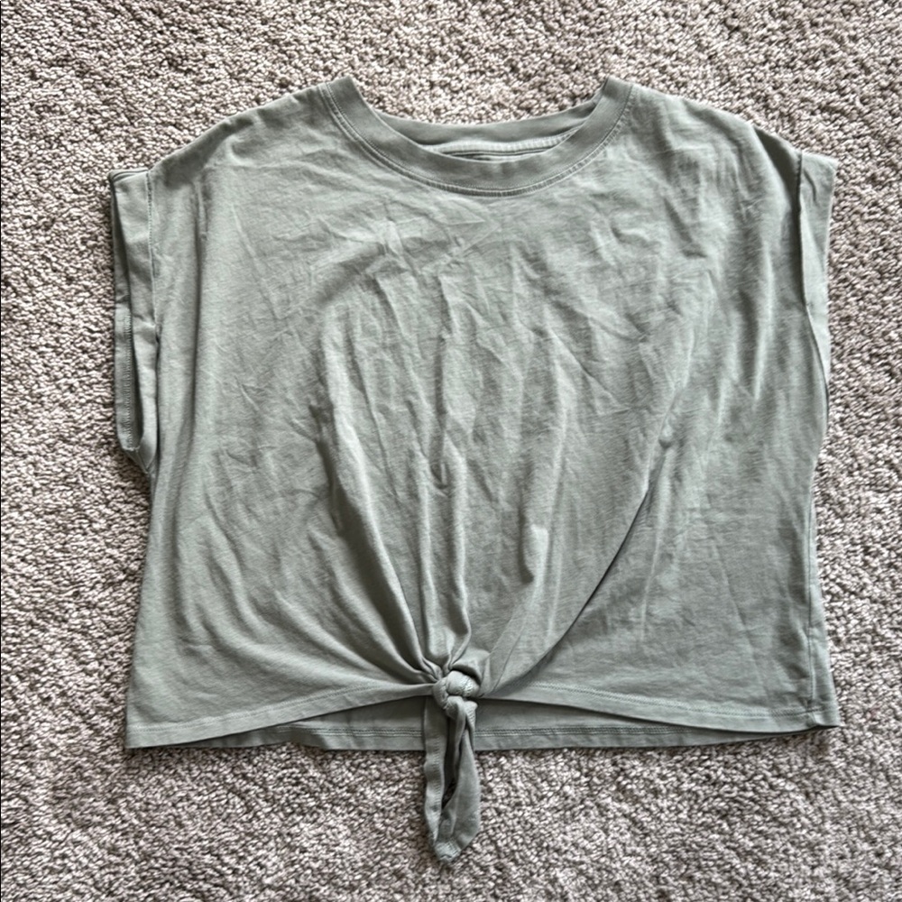 Casual Knot-Front Top in Sage Green